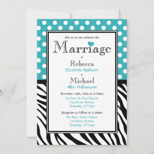 Polka Dot Turquoise Zebra Print Wedding Invitation