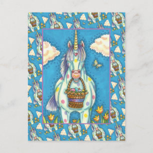 POLKA DOT UNICORN AND EASTER EGG BASKET, FANTASY HOLIDAY POSTCARD