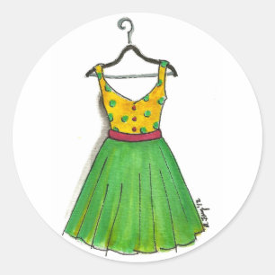 Polka Dot Vintage Retro Clothing Prom Party Dress Classic Round Sticker