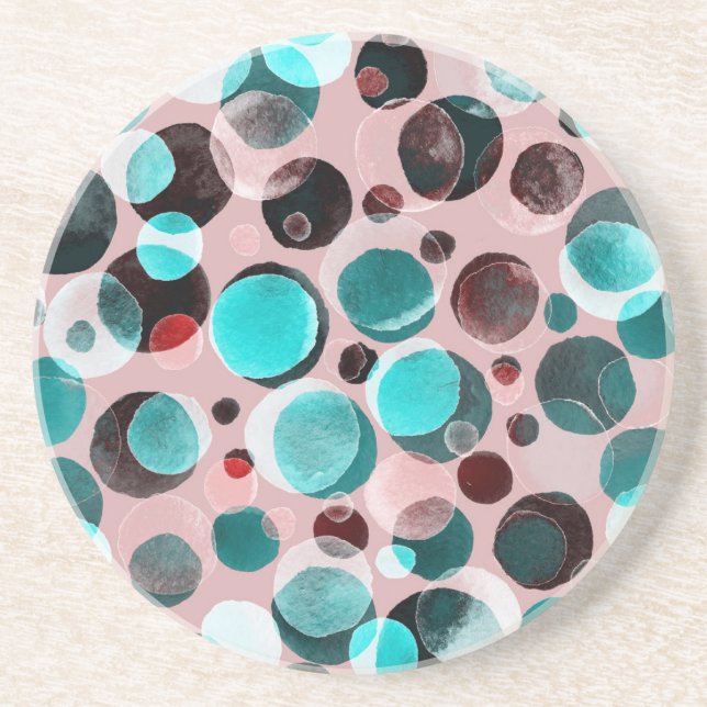 Polka dot watercolor, abstract pattern. coaster (Front)