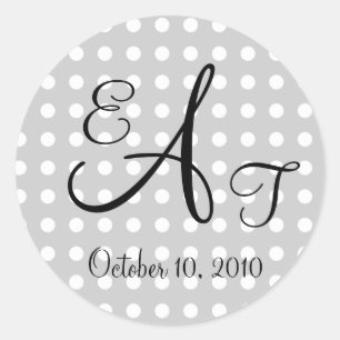 Polka Dot Wedding Monogram Classic Round Sticker