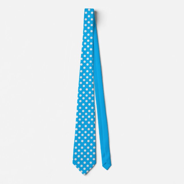 Polka dot white and light blue tie (Front)