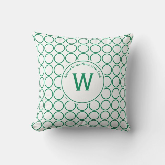 POLKA DOT White Green Customised Monogram Cushion (Front)