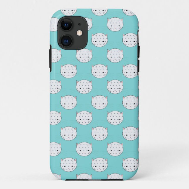 Polka Dot White Kitty Face over Teal Case-Mate iPhone Case (Back)