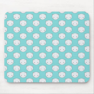 Polka Dot White Kitty Face over Teal Mouse Pad