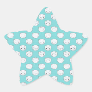 Polka Dot White Kitty Face over Teal Star Sticker