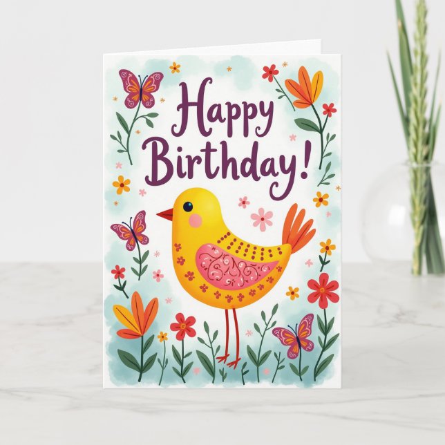 Polka Dot Yellow Bird Card (Front)