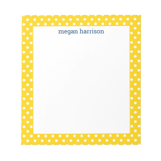 Polka Dot Yellow Personalised Notepad (Front)
