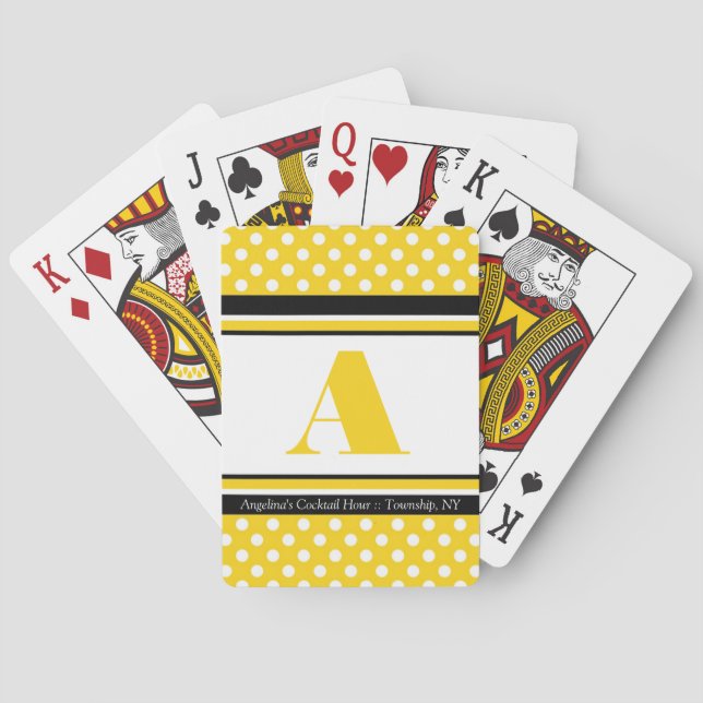 Polka Dot Yellow Personalised Playing Cards (Back)