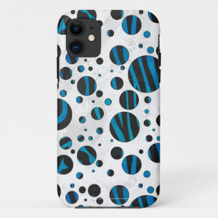 Polka Dot Zebra Black and Blue Pattern iPhone 11 Case