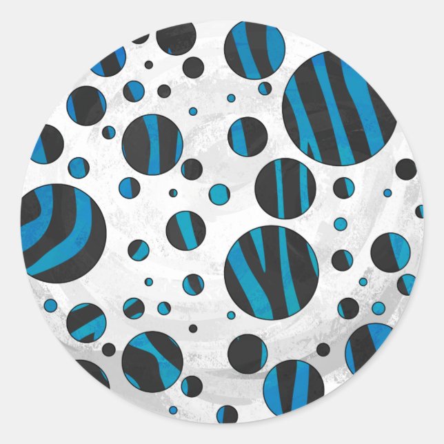 Polka Dot Zebra Black and Blue Pattern Classic Round Sticker (Front)