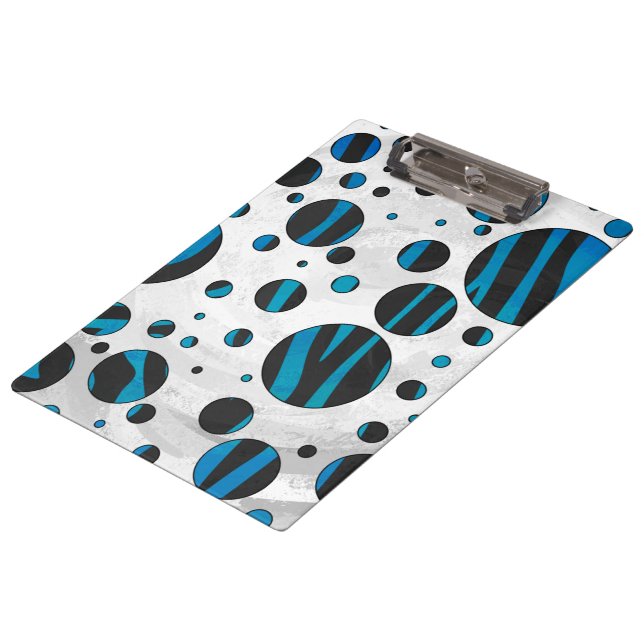Polka Dot Zebra Black and Blue Pattern Clipboard (Angled)