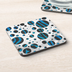 Polka Dot Zebra Black and Blue Pattern Coaster