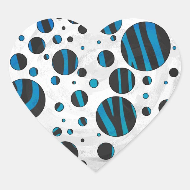 Polka Dot Zebra Black and Blue Pattern Heart Sticker (Front)