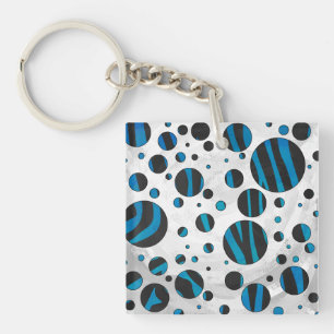 Polka Dot Zebra Black and Blue Pattern Key Ring