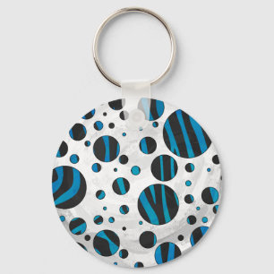 Polka Dot Zebra Black and Blue Pattern Key Ring