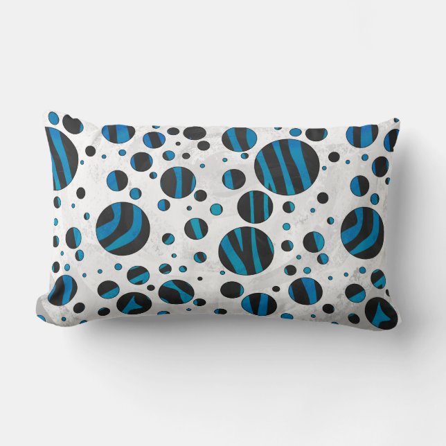 Polka Dot Zebra Black and Blue Pattern Lumbar Cushion (Front)