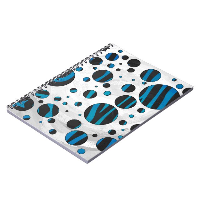 Polka Dot Zebra Black and Blue Pattern Notebook (Left Side)