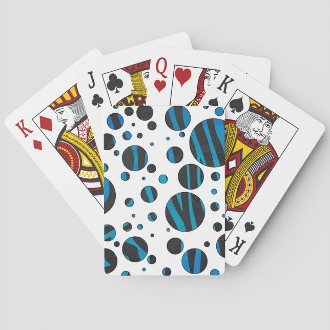 Polka Dot Zebra Black and Blue Pattern Playing Cards (Back)