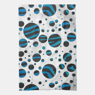 Polka Dot Zebra Black and Blue Pattern Tea Towel