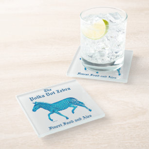 Polka Dot Zebra English Pub - Blue Glass Coaster