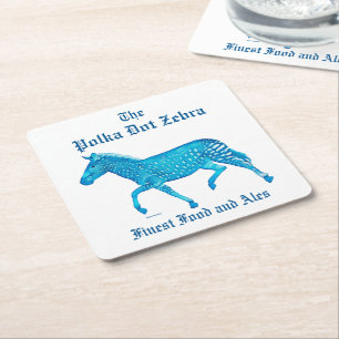 Polka Dot Zebra English Pub - Blue Square Paper Coaster