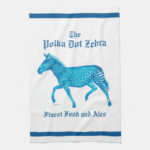 Polka Dot Zebra English Pub - Blue Tea Towel