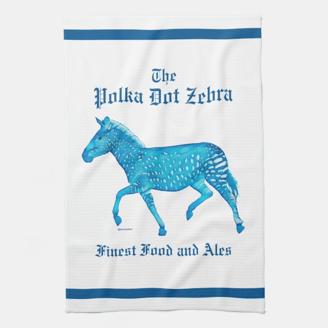 Polka Dot Zebra English Pub - Blue Tea Towel (Vertical)