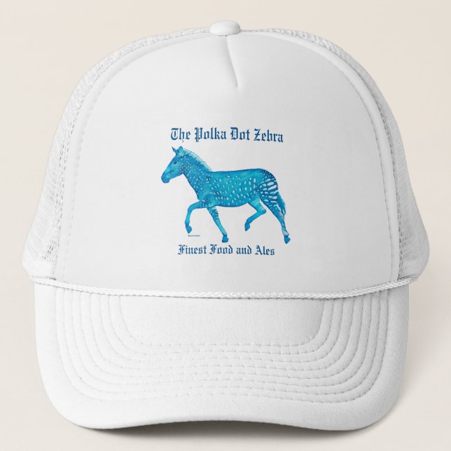 Polka Dot Zebra English Pub - Blue Trucker Hat (Front)