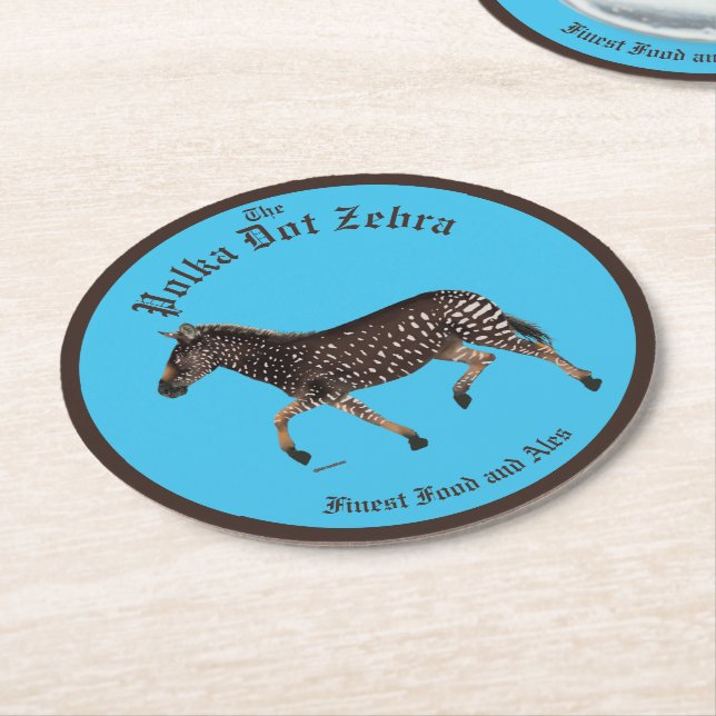 Polka Dot Zebra English Pub Round Paper Coaster (Angled)