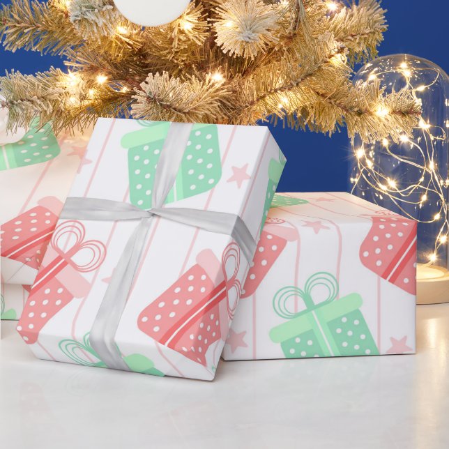  Polka DotGreen and Pink Presents Wrapping Paper (Holidays)