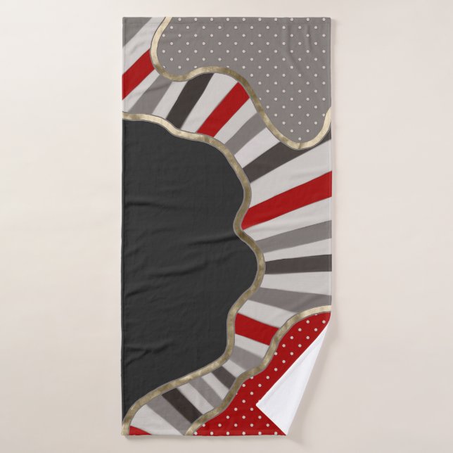 Polka dots, abstract, stripes, waves, red bath towel (Bath Towel)