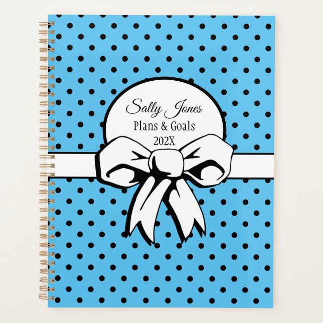 Polka Dots and Bow Personalised Robin's Egg Blue Planner (Front)