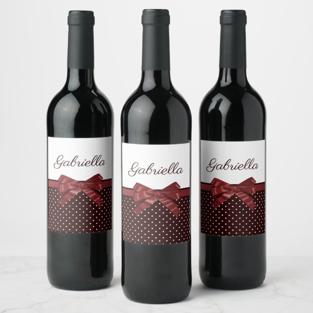 Polka Dots and Bow Wine Label (Bottles)
