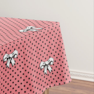 Polka Dots and Bows Pink Black White Retro Style Tablecloth