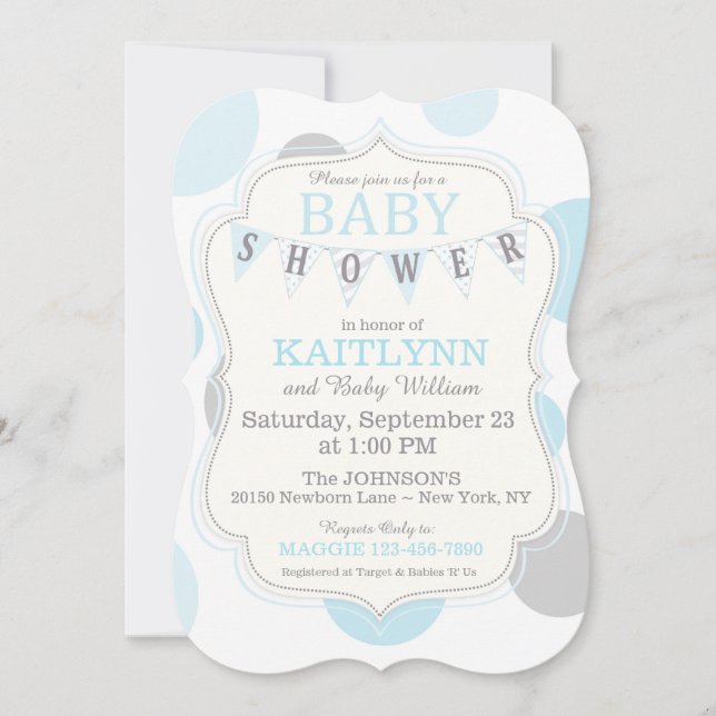 Polka-dots and Bunting Modern Baby Shower Invite (Front)