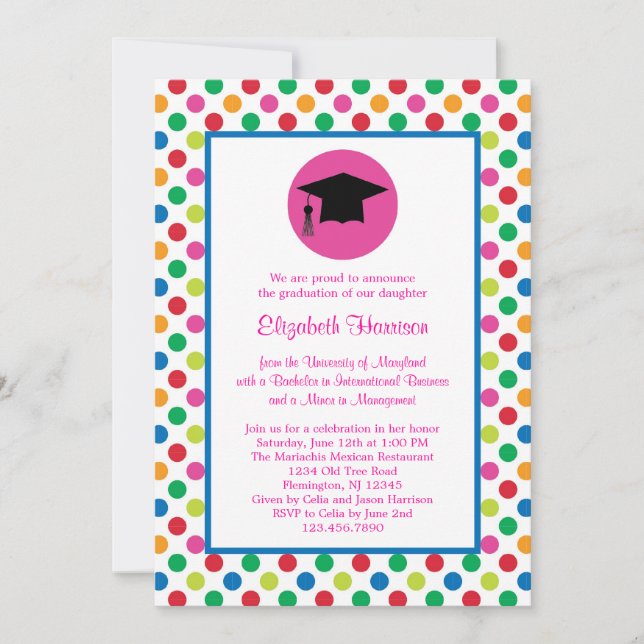 Polka Dots and Cap Graduation Invitation (Front)