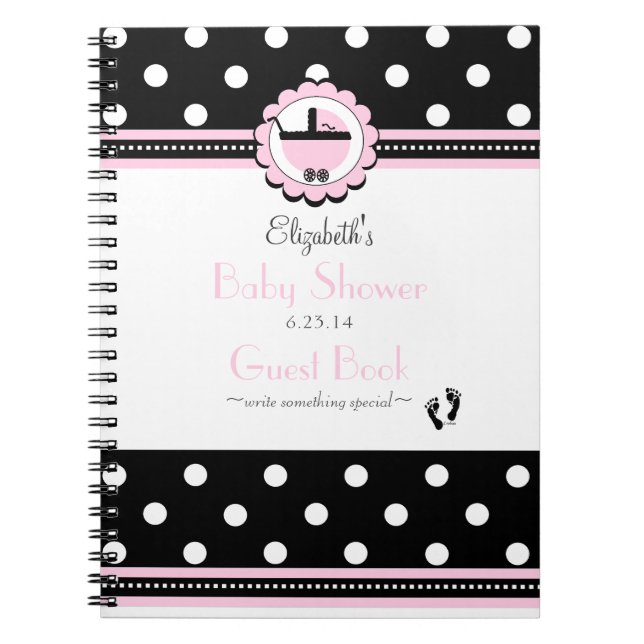 Polka Dots and Carriage Black and Pink Guest Book- Notebook (Front)