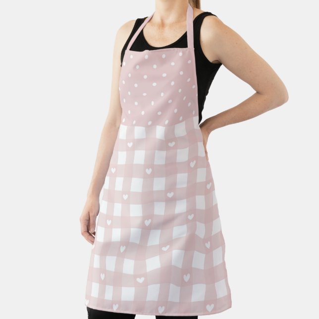 Polka Dots and Chequered Hearts Pattern Apron (Insitu)