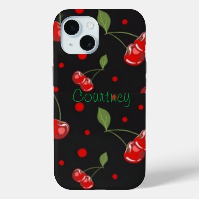 Polka dots and Cherries on a black background Case-Mate iPhone Case (Back)