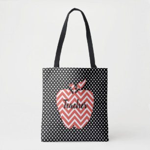 Polka Dots and Chevron Apple Teachers Tote Bag