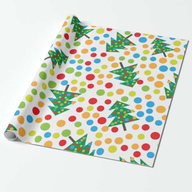 Polka Dots and Christmas Tree Wrapping Paper (Unrolled)