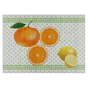 Polka Dots and Citrus Glass Cutting Board