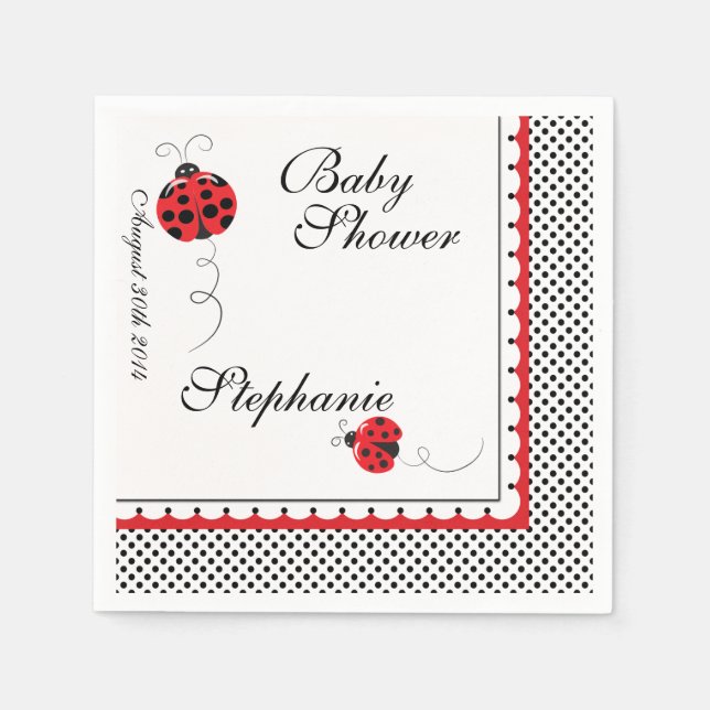 Polka Dots and Cute Ladybugs Paper Party Napkins (Front)