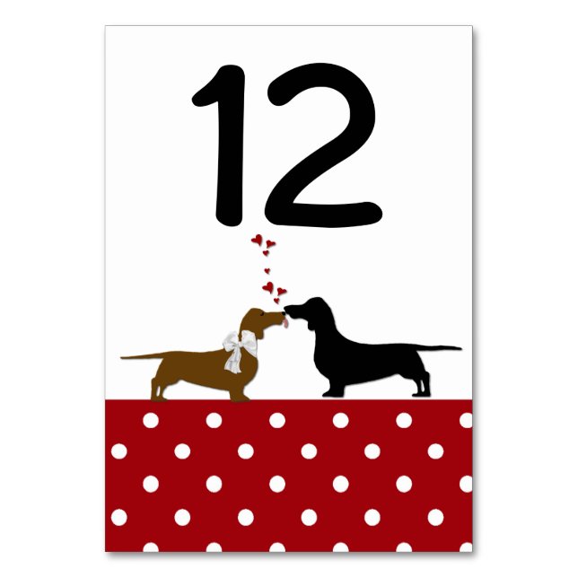 Polka Dots and Dachshunds Wedding Table Number (Front)