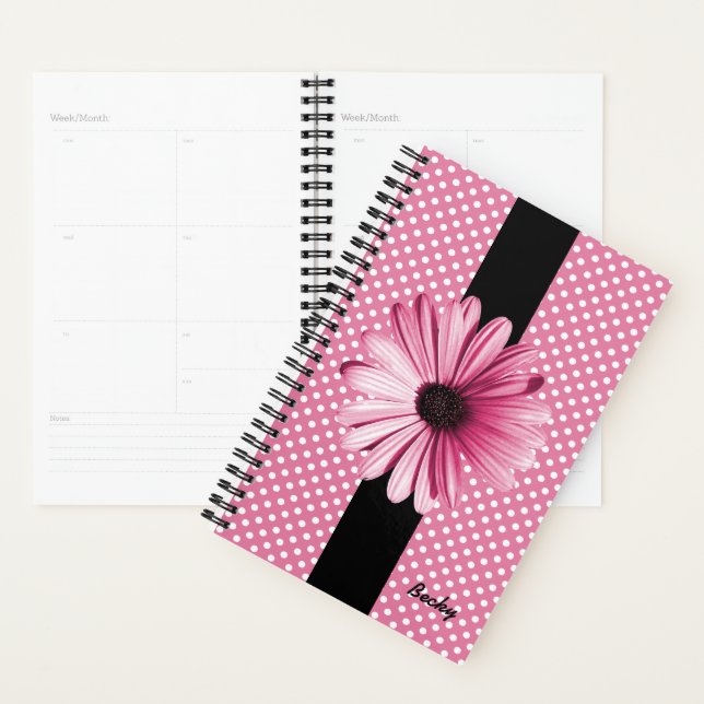 Polka Dots and Pink Flower Custom Planner (Display)