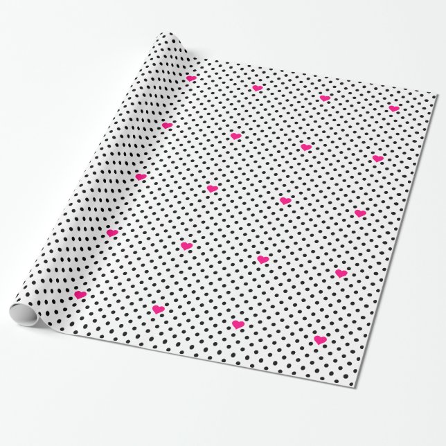 Polka Dots and Pink Hearts Wrapping Paper (Unrolled)