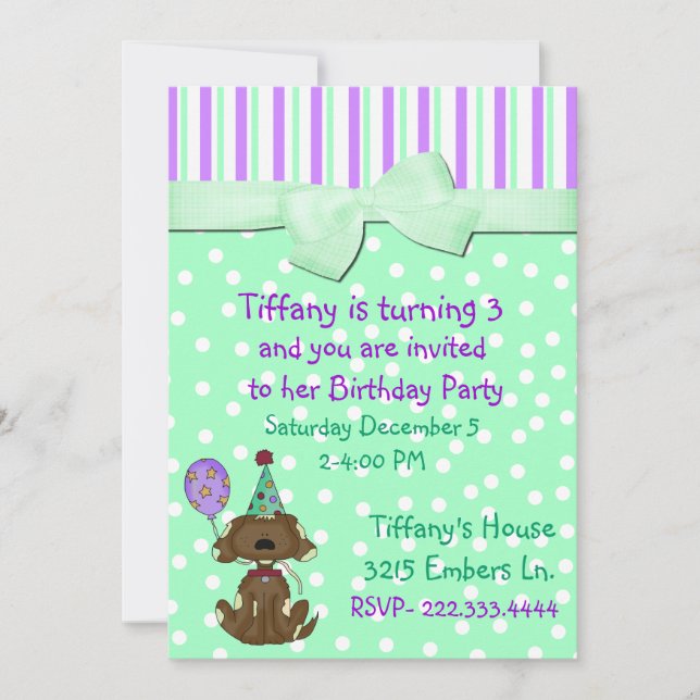 Polka Dots and Puppy Dog Birthday Invitation (Front)