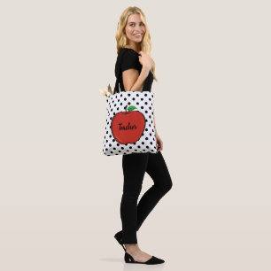 Polka Dots and Red Apple Teachers Tote Bag