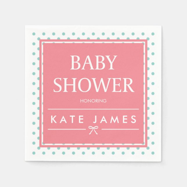 Polka Dots and Ribbon Pink Baby Shower Napkin (Front)